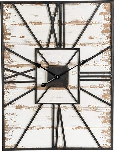 Glitzhome 31.5” Oversized Metal Wood Wall Clock Farmhouse Rectangular Wall Clock with Large Roman Numeral Vintage Decorative Wall Clock Decor for Home Office Classroom