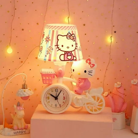 GQ Sanrio Kawaii Anime Hello Kitty Model Cartoon Bedroom To Sleep Night Light Bedside Lamp Alarm Clock Decorate Kid Gift Girl Toys