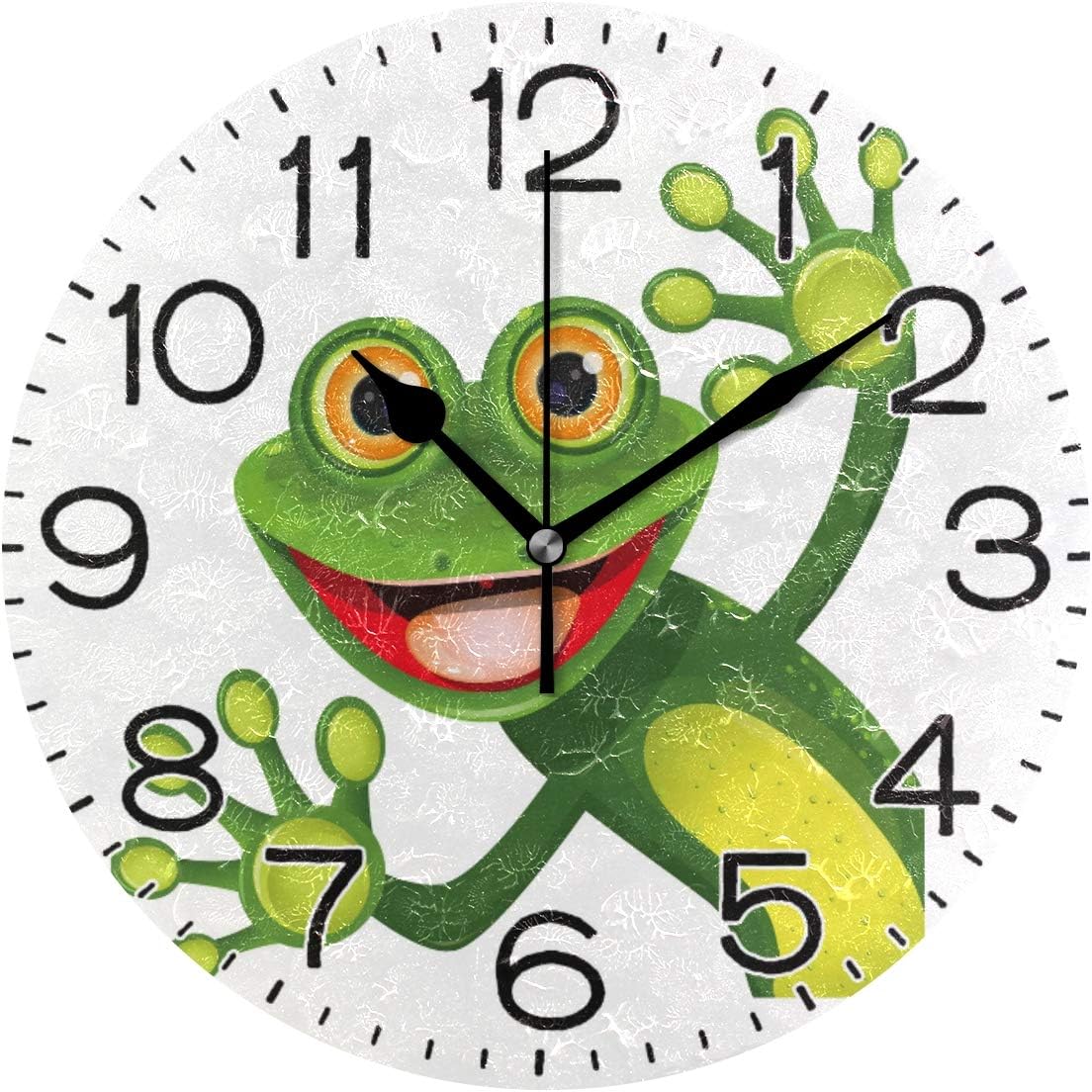 Green Frog with Greater Eye Wall Clock Battery Operated Non Ticking Silent Quartz Analog Rustic Farmhouse Round Clock Retro Decor for Home Ki