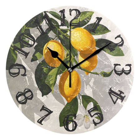 Hanging Lemons 10 inch Wall Clocks Non Ticking Easy to Read Battery Decorative for Home Bathroom Kitchen Bedroom Living Room