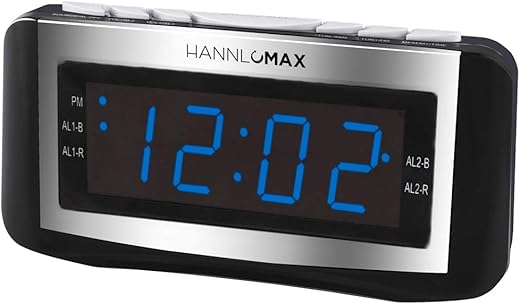 HANNLOMAX HX-117CR Alarm Clock Radio, PLL AM/FM Radio, Blue LED 1.2 Inches Display, Dual Alarms, Alarm Wake Up to Radio or Buzzer (Black)