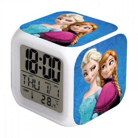 HANNTAOO Digital Alarm Clock for Kids, Cartoon Frozen Pattern 7 LED Color Changing Wake Up Clock with Thermometer Function and Night Light, Gift for Boys Girls A93-567 HTNL#1158