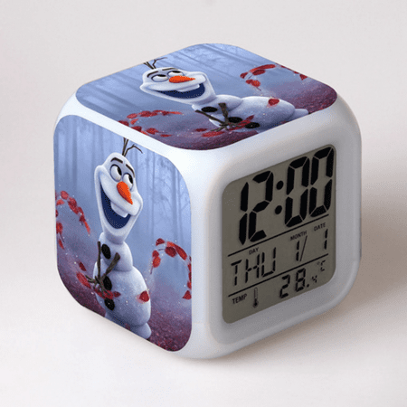 HANNTAOO Digital Alarm Clock for Kids, Frozen Pattern 7 LED Color Changing Wake Up Clock with Thermometer Function and Night Light, Gift for Boys Girls A93-034 HTNL#1032