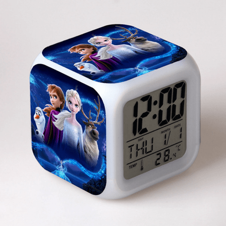 HANNTAOO Digital Alarm Clock for Kids, Frozen Pattern 7 LED Color Changing Wake Up Clock with Thermometer Function and Night Light, Gift for Boys Girls A93-023 HTNL#1021