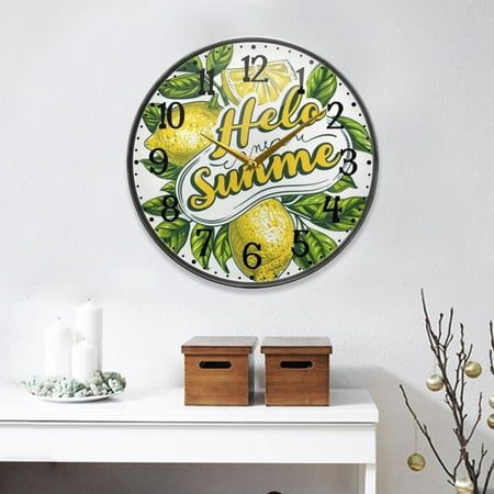 Hello Summer Lemons Round Wall Clock 9.5 Inch Non-Ticking Silent Battery Operated Clock for Home Kitchen Office School Decor