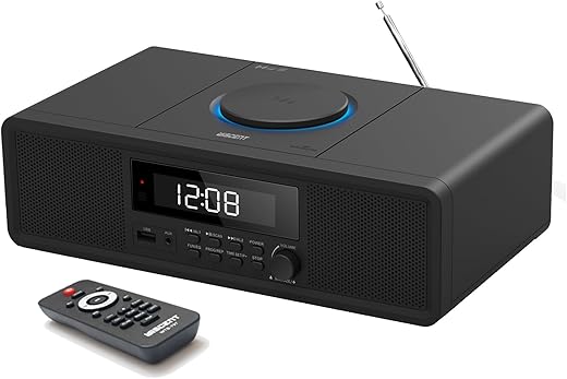 Home Stereo System CD Player,Clear 20W RMS Sound System with FM Radio,Bluetooth,USB,MP3,AUX,Digital Dual Alarm Clock,CD-R/CD-RW/MP3/WMA Playback