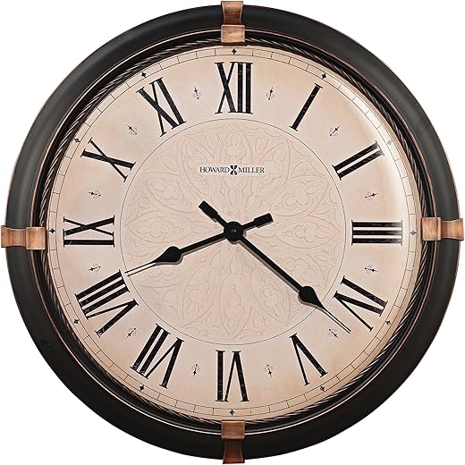 Howard Miller Atwater Wall Clock 625-498 – Vintage Metal Clock with Dark Rubbed Bronze Finish, Aged Bronze Accents at (3,6,9,12 Positions), Quartz Movement