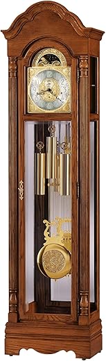 Howard Miller Ridgeway Arimo Grandfather Clock II 549-628 – Aden Oak Finish, Select Hardwoods & Veneers, Brass Arabic Numerals, Melodic Chimes, Interior Lighting, Living Room Clock