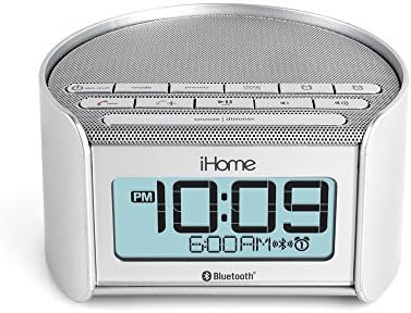 iHOME IBT230SSC iBT230 Bluetooth Bedside Dual Alarm Clock Radio with Speakerphone, USB Charging and Line-in (Silver), White