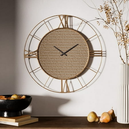 Indira Bronze Woven Metal Round Roman Numeral Wall Clock