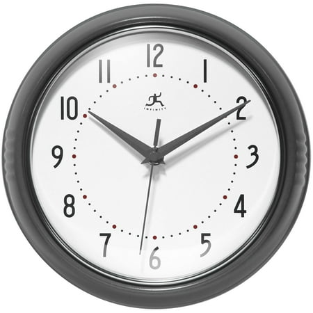 Infinity Instruments Retro Round Aluminum Wall Clock, Oyster Grey, 9.5 Inch