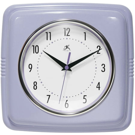 Infinity Instruments Retro Square Lilac Plastic 9.25-inch Analog Wall Clock