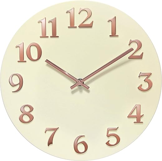 Infinity Instruments Vogue, Modern Matte Finish Open Face Wall Clock, Stunning Easy to Read Metal Hands and Numbers, Easy Hang Keyhole Design, 12 Inch, Ivory/Rose Gold…