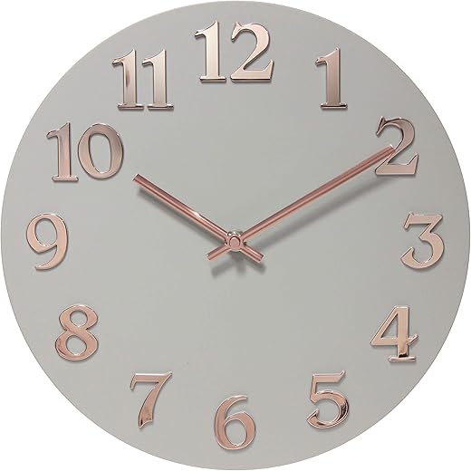 Infinity Instruments Vogue, Modern Matte Finish Open Face Wall Clock, Stunning Easy to Read Metal Hands and Numbers, Easy Hang Keyhole Design, 12 Inch, Grey/Rose Gold…