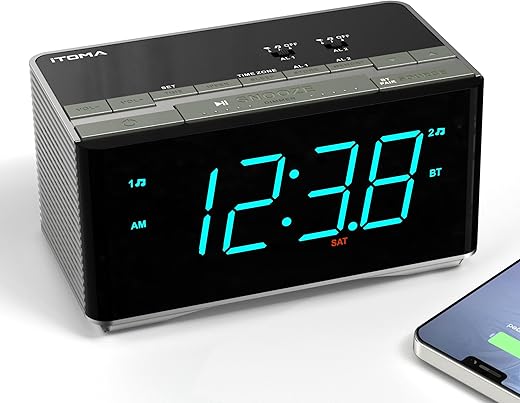 iTOMA Alarm Clock Radio-Bluetooth Stereo Speakers,FM Radio,Dual Alarm,Snooze,Brightness Dimmer,USB Charging, Alarm Clock for Bedroom Office 3501