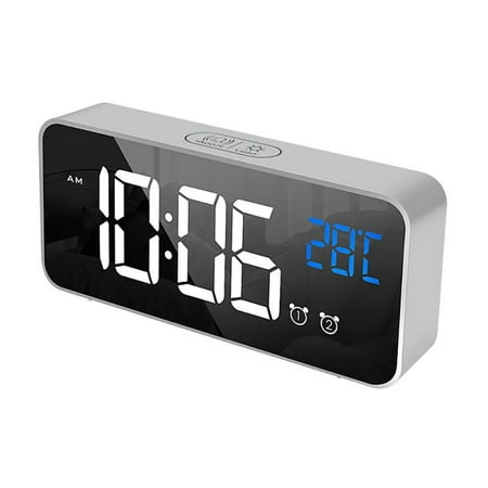 JANDEL LED Digital Alarm Clock, Dual Alarm, 4 Brightness&13 Ringtones, 12/24H, Bedside Clock with Built-in Sound Senor, Temperature, Snooze, Portable Clock for Bedroom, Home and Travel 5.8', Silver