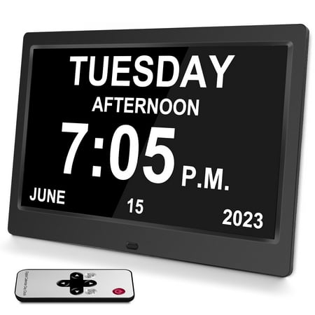 Jazeyeah 10.1 inch Digital Calendar Clock with Day and Date for Elderly, 12 Alarm Clock for Gift