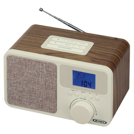 JENSEN JCR-315 Digital AM/FM Dual-Alarm Clock Radio with Wood Cabinet, JCR-315