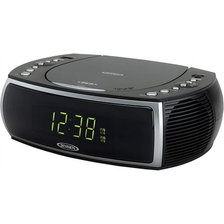 Jensen JCR-322 Modern Home CD Tabletop Stereo Clock Digital AM/FM Radio CD Player Dual Alarm Clock (Black)