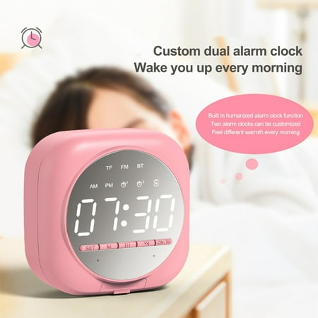 JGJJUGN Multifunctional Digital Alarm Clock with Bluetooth Speaker, LED Mirror Display, FM Radio, and Hands-Free Calling for Bedroom and Office Use