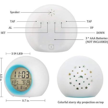 Kids Alarm Clock, 7 Color Changing Night Light,Moon Stars Projector Alarm Clock, Sn[871]