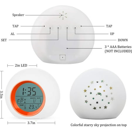 Kids Alarm Clock,Moon Stars Projector 7 Color Night Light, Children Sleep Trainer A[872]