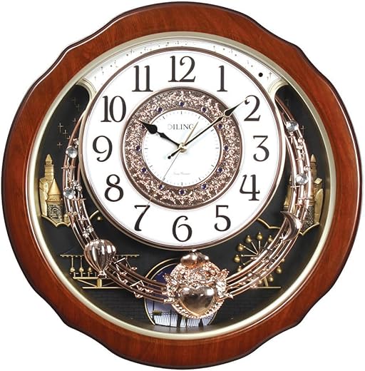 Large Size Melody Wall Clock with Pendulum and Dual Chimes,Play Music Every Hour, Motion Wall Decoration.(5120E)