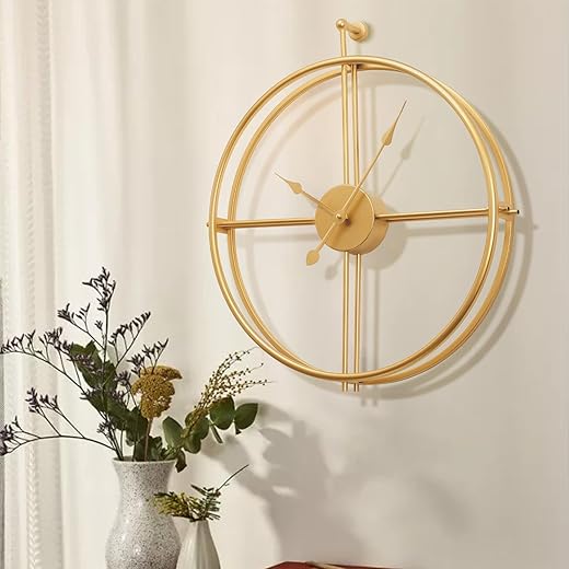 Large Wall Clock 20 Inch Gold Wall Clock Modern Metal Clock Gold Wall Clocks for Living Room Decor Minimalism Clocks Farmhouse Clock, Non Ticking Battery Operated Clock for Bedroom Kitchen Office home