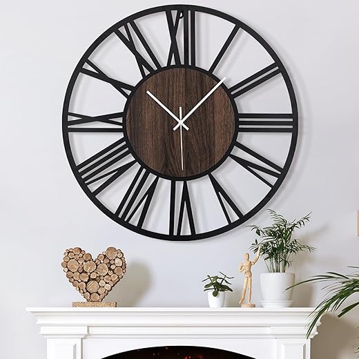 Large Wall Clock for Living Room Decor, 24 Inch Non Ticking Silent, Battery Operated Modern Vintage Oversized Wall Clock for Bedroom Kitchen