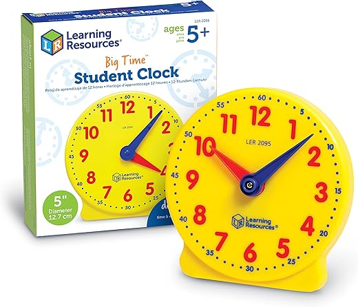 Learning Resources Big Time Student Clock, Teaching & Demonstration Clock, Develops Time and Early Math Skills, Ages 5+, Clock for Learning, 12 Hour,Back to School Gifts