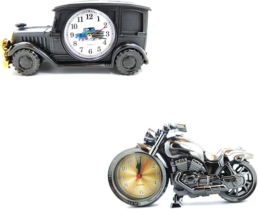 Leather&Arts 2 Pack Motorcycle and Vintage Car Electronics Alarm Clock Model Home Decor