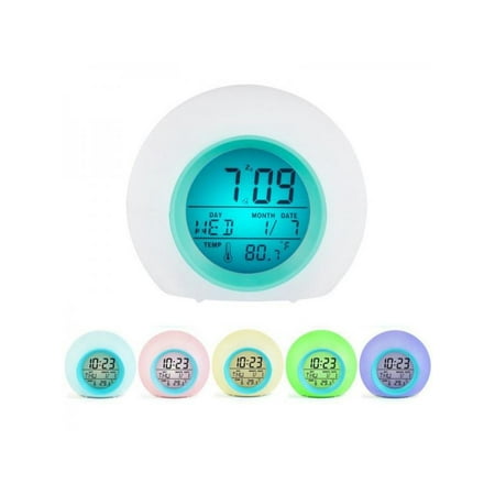 LED Color Calendar Digital Clock Frozen Alarm Clock Round Gift Children's Kitchen Timer Office Decoration with Indoor Temperature Date