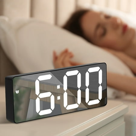 LED Digital Inventive Alarm Clock Alarm Configuration Electronic Mirror Clock ,Time/date/temperature Rotation Display And Sound Control Wake-up Function