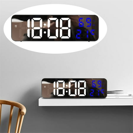 Led Digital Wall Clock Large Screen Wall Mounted Time Temperature And Humidity Display Electronic Alarm Clock Holder Wall Clock Plug In Version Clock