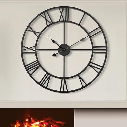 LEIKE 80CM Extra Large Wall Clock - 31 Oversize Modern Black Metal Roman Numeral Nearly Silent Little Ticking Battery Operated Wall Clocks for Living Room, Kitchen,Bedroom Farmhouse Home Decor