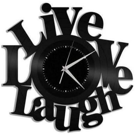 Live Love Laugh Sign Vinyl Wall Clock,Vinyl Record Clock Wall Art Black Handmade Art Home Decorations Art Unique Gift idea