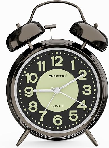 Loud Alarm Clock for Heavy Sleepers Adults, Silent Non Ticking Analog Clock with Backlight, Luminous Dial, Battery Operated Alarm Clock for Bedroom, Included Battery, Black