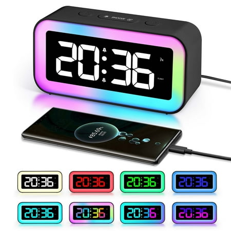 Loud Digital Alarm Clock with Dynamic RGB 8 Colors Night Light for Bedrooms Heavy Sleepers Adults,Dual Alarm,Dimmer,USB Charger,Small Bedside Digital Clock with Led Display for Kids,Teens,Seniors