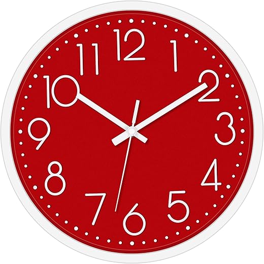 Lumuasky Red Wall Clock Battery Operated Modern Silent Non-Ticking 12 Inch Analog Decorative Clock for Living Room Bedrooms Kitchen Office School