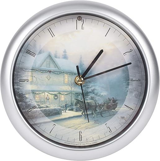 Mark Feldstein & Associates Thomas Kinkade Victorian IV Silver Tone 8 x 8 Christmas Wall Clock