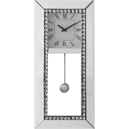 Maykoosh French Flair 30 Inch Wall Clock, Crystal Diamond Inlaid Trim, Pendulum, White