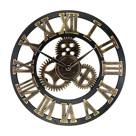 MERILER Large 3D Retro Wall Clock, Silent Non-Ticking Wooden Gear Wall Clock Rustic Vintage Quartz Clocks for Home Living Room Decoration