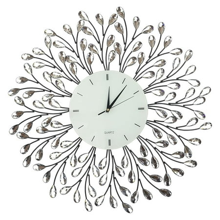 MHSHZLJZK, 25” Vine Decorative Metal Wall Clock, White Glass Lines Dial 9.5”, Crystal Accent Clock Living Room & Bed Room