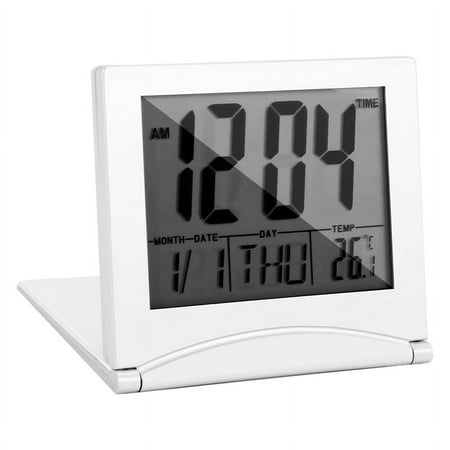 Mini Travel Alarm Clock, Digital LCD Display Desk Foldable Clocks With Snooze Backlight Temperature Date 12/24Hr