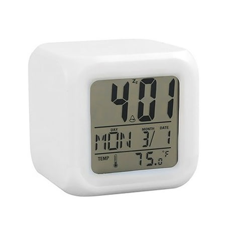 MOUDUO Home Essentials Digital Alarm Night Glowing Cube 7 Colors Clock LED Change LCD for Bedroom Child Home Ornament （White）