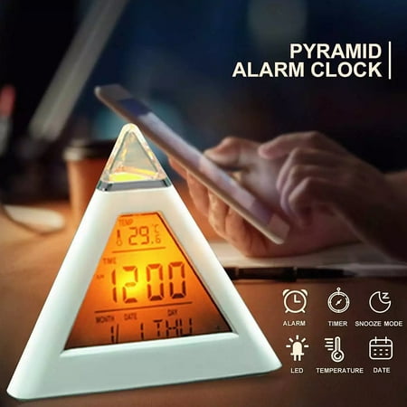 MTFun Alarm Clock LED Color Changing Digital Triangle LCD Alarm Clock Thermometer Night Light Desktop Table Clocks Placed in the Car, Office and Home