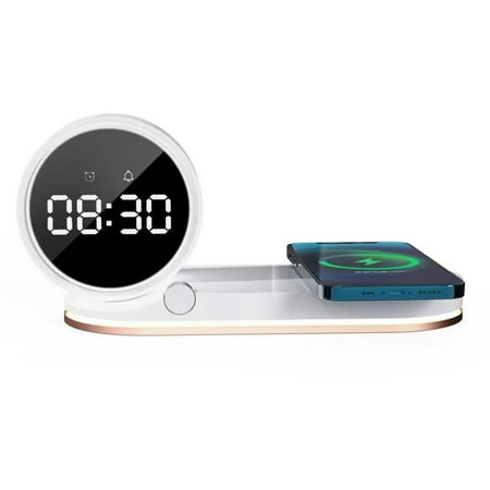 Multifunction Wireless Charger Pad Stand Alarm Clock LED Desk Lamp Night Light 15W Fast Charging Station Dock for iPhone Samsung