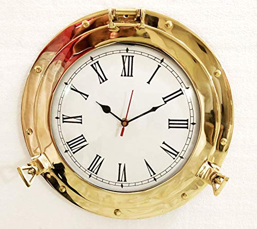 Nagina International 12 Antique Marine Solid Brass Ship Porthole Analog Clock Nautical Wall Hanging Clock Home Decor