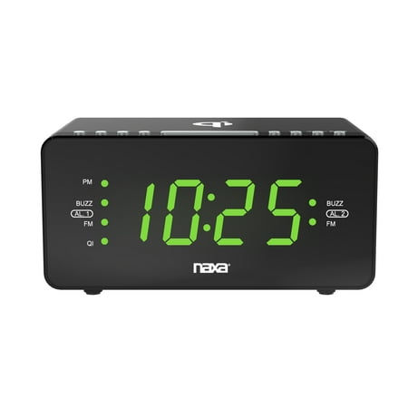 Naxa Electronics NRC-191 Dual Alarm Clock with Qi Wireless Charging Function