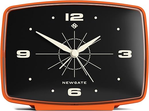 NEWGATE® Brooklyn Retro Alarm/Desk Clock - Rectangular Alarm Clock - Bedroom Accessories - Desk Accessories - Bedside Alarm Clock - Retro Alarm Clock - Matt Finish - No Tick Alarm Clock - Orange